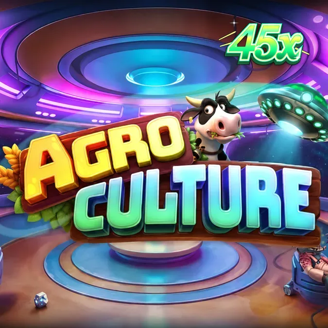 Interface do jogo de slot AgroCulture com elementos temáticos de fazenda e alienígenas